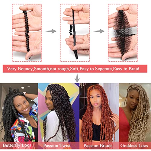 Leeven 7 Packs Passion Twist Braiding Hair for Butterfly Locs Natural Black Water Wave Crochet Passion Twist Hair for Women 18 Inch Long Bohemian Braids Synthetic Crochet Hair 1B#