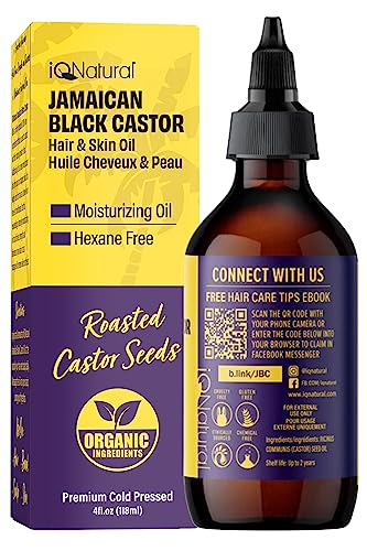 IQ Natural Jamaican Black Castor Oil for Hair and Skin Conditioning, 100% Pure Cold Pressed, Scalp, Nail and Hair Oil - (Unscented) (4oz)