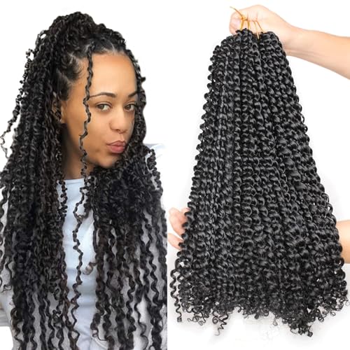 Leeven 7 Packs Passion Twist Braiding Hair for Butterfly Locs Natural Black Water Wave Crochet Passion Twist Hair for Women 18 Inch Long Bohemian Braids Synthetic Crochet Hair 1B#