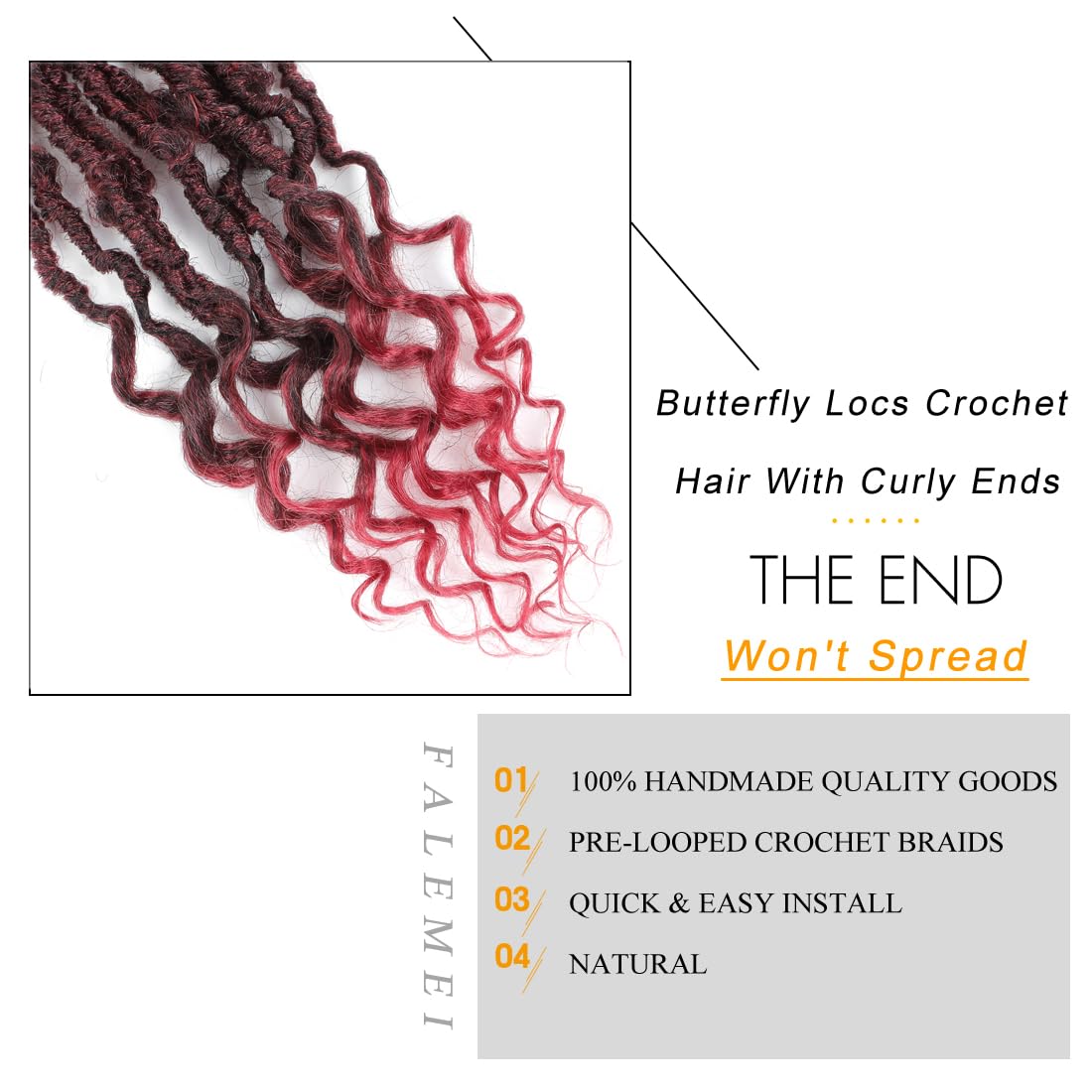 FALEMEI Butterfly Locs Crochet Hair With Curly Ends 24 Inch 6 Packs Distressed Faux Locs Crochet Braids Hair With Curly Ends Butterfly Soft Locs Synthetic Goddess Locs Hair Extensions (24 inch, TBUG#)