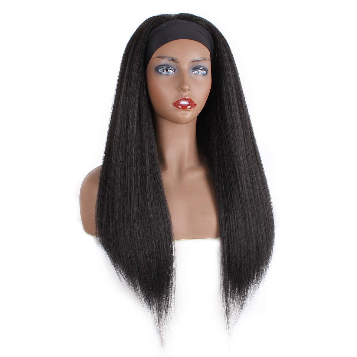 Xtrend 22Inch Yaki Straight Headband Wig for Women Long Black Afro Kinky Straight Wig Headband Synthetic Wigs, Glueless Synthetic Wigs, None Lace Front Headbands Wigs with Headband Attached