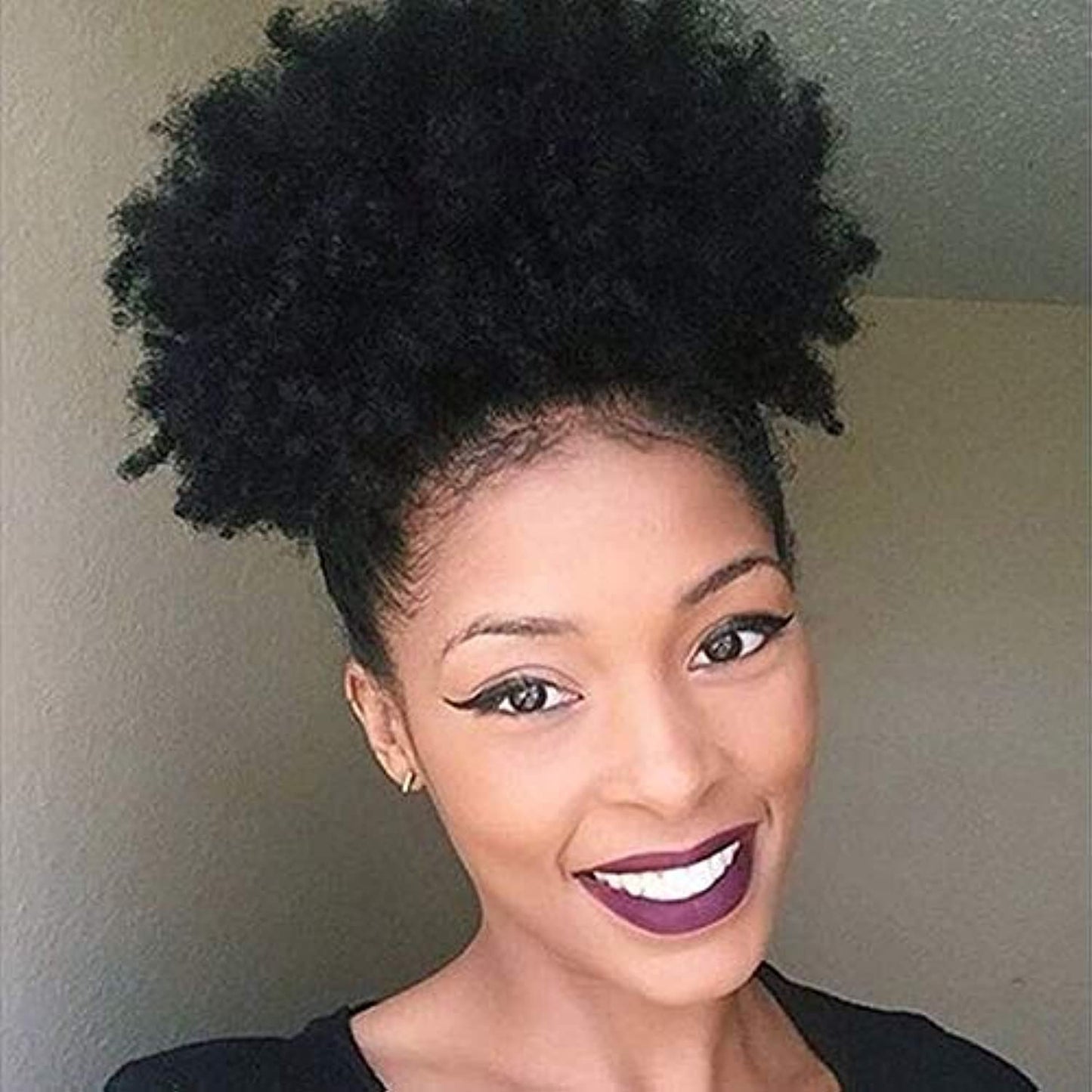 Xtrend Afro Ponytail Drawstring Short Afro Kinky Curly Pony Tail Curly Hair Kanekalon Fiber Puff Ponytail Wrap Updo Hair Extensions with 2 Clips for Black Women 1B#