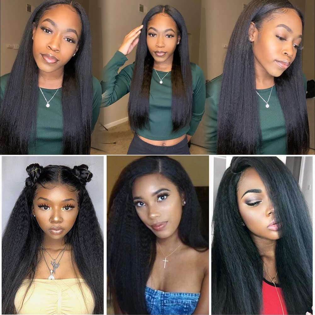 U Part Wig Human Hair Kinky Straight Wigs for Black Women, 10 inch Half Wig 2x4 U Shape Clip in Wigs None Lace Front Wigs No sewing No Glue