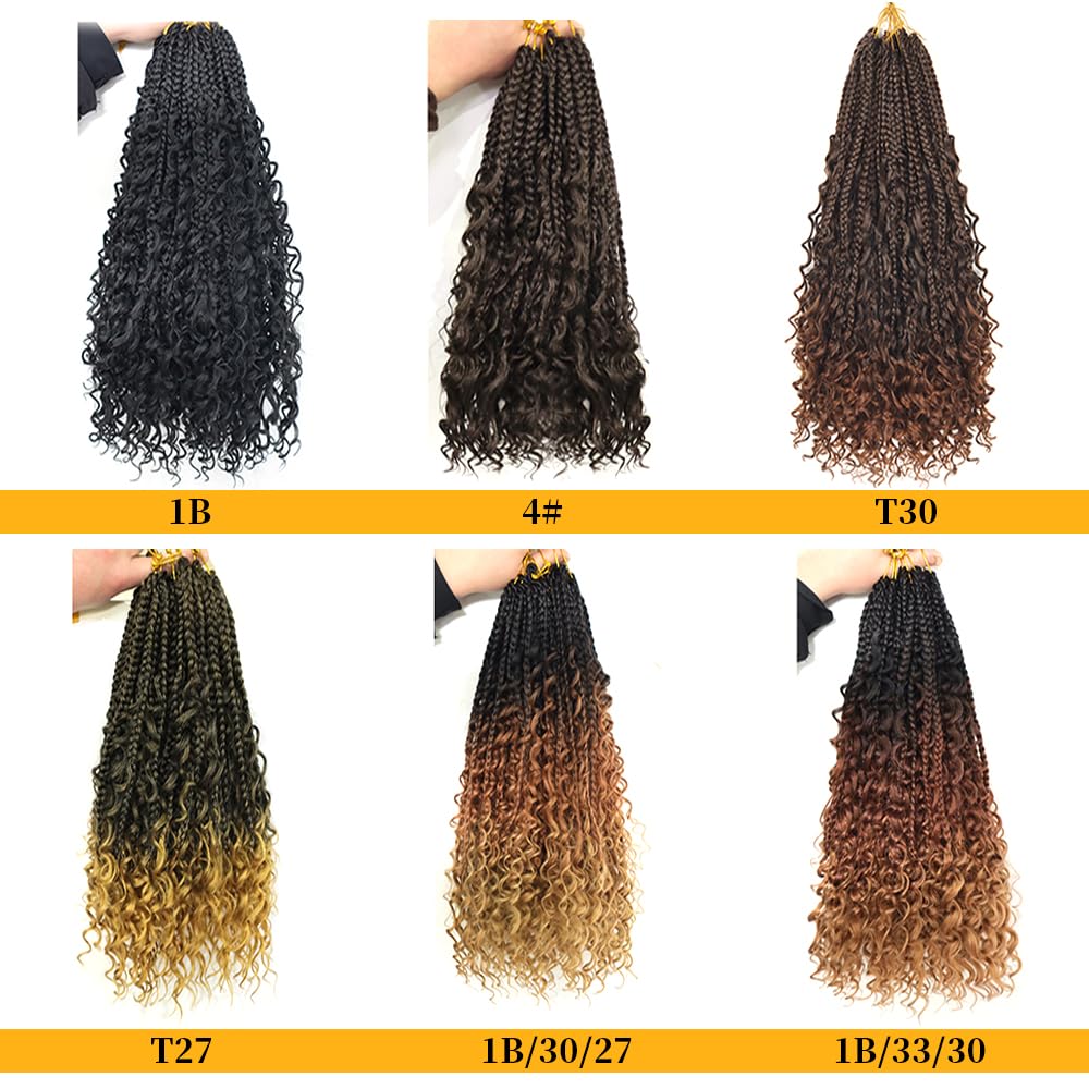 Datanala Goddess Box Braids Crochet Hair 8Packs 18Inch Boho Box Braids with Curly Ends Bohemian Crochet Braids for Black Women Synthetic Goddess Braids Crochet Hair (T30#, 18inch)