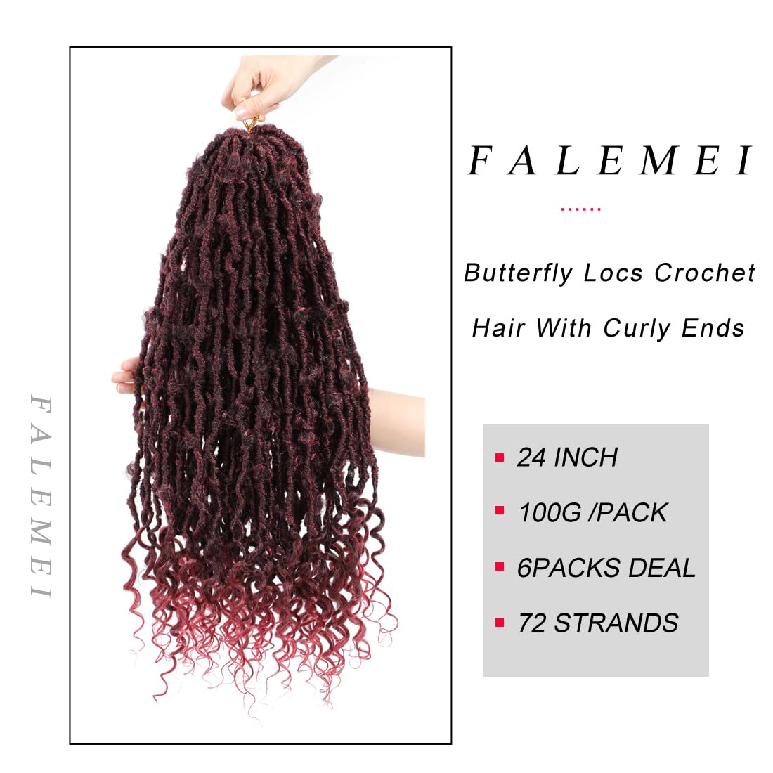 FALEMEI Butterfly Locs Crochet Hair With Curly Ends 24 Inch 6 Packs Distressed Faux Locs Crochet Braids Hair With Curly Ends Butterfly Soft Locs Synthetic Goddess Locs Hair Extensions (24 inch, TBUG#)