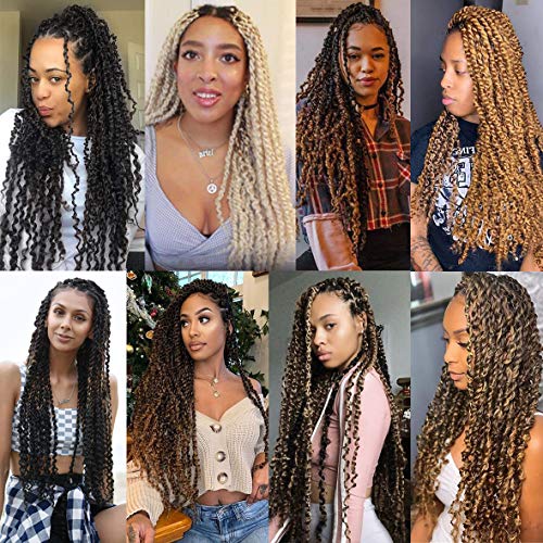 Leeven 7 Packs Passion Twist Braiding Hair for Butterfly Locs Natural Black Water Wave Crochet Passion Twist Hair for Women 18 Inch Long Bohemian Braids Synthetic Crochet Hair 1B#