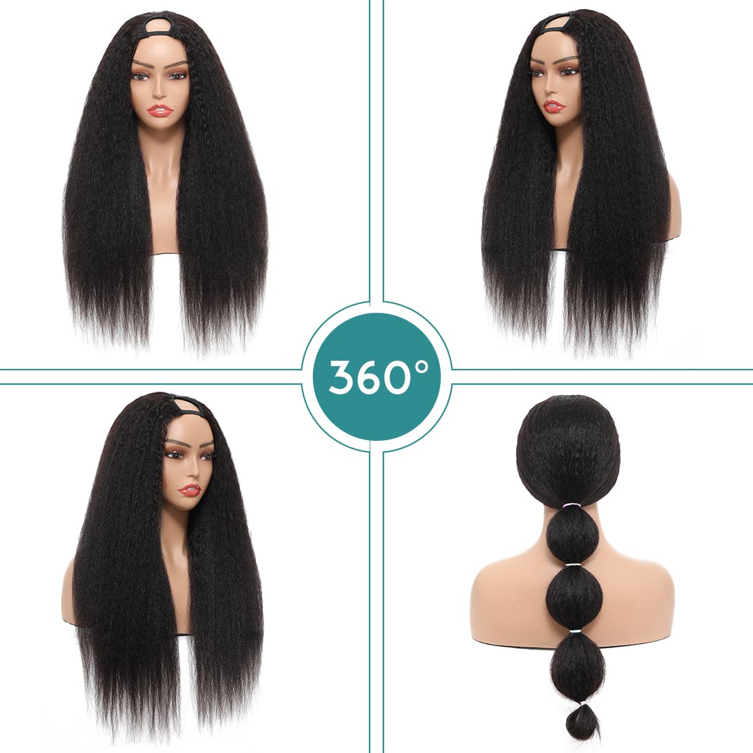 U Part Wig Human Hair Kinky Straight Wigs for Black Women, 10 inch Half Wig 2x4 U Shape Clip in Wigs None Lace Front Wigs No sewing No Glue