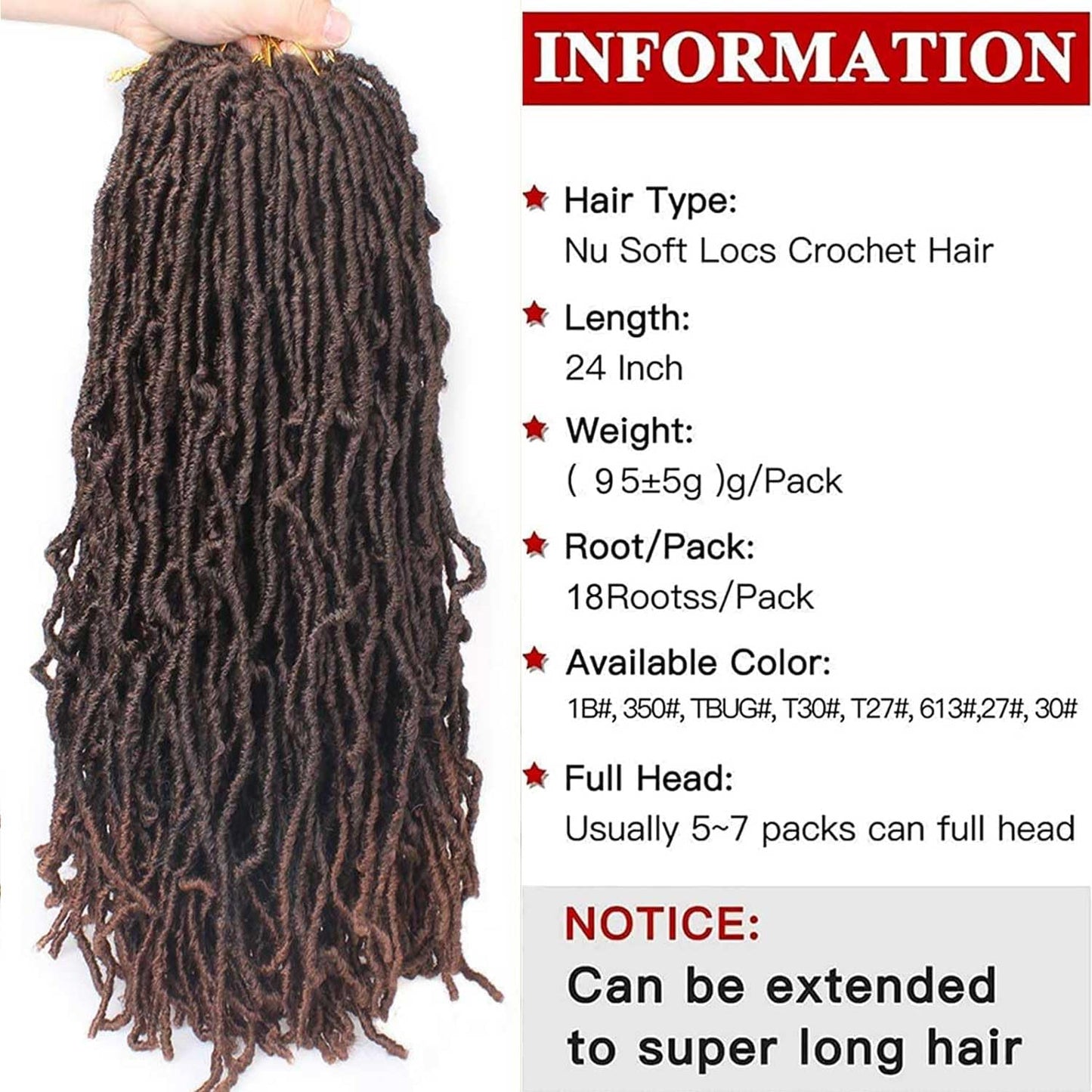 24 Inch 7 Packs Faux Locs/ Goddest Locs Crochet Braids Hair Pre-Looped Extensions