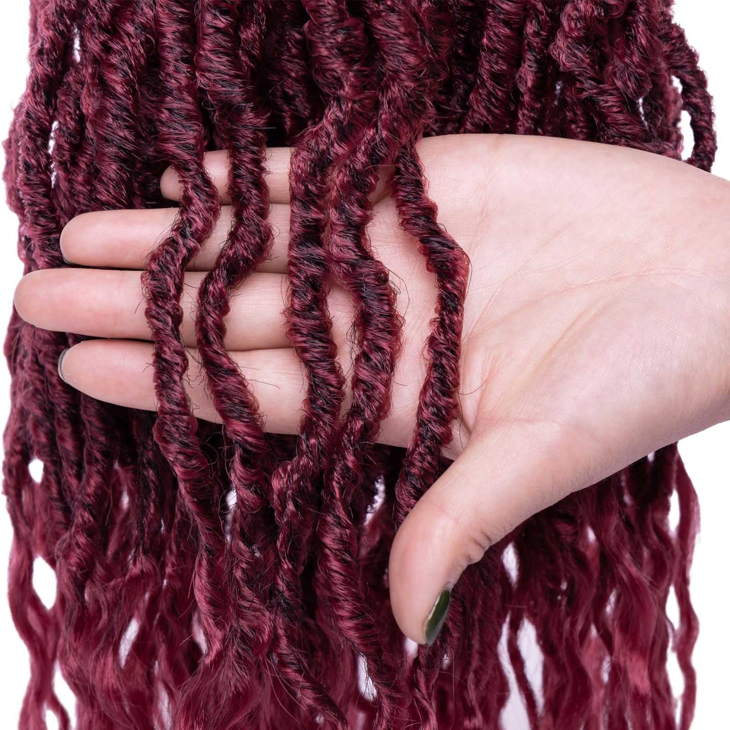 RuiYok Faux Locs Crochet Hair 7Packs 12 Inch Ombre Burgundy Wavy Goddess Locs Crochet Hair Pre-looped Soft Locs With Curly Ends Dreadlocks Faux Crochet Locs Synthetic Hair Extensions (TBUG#)