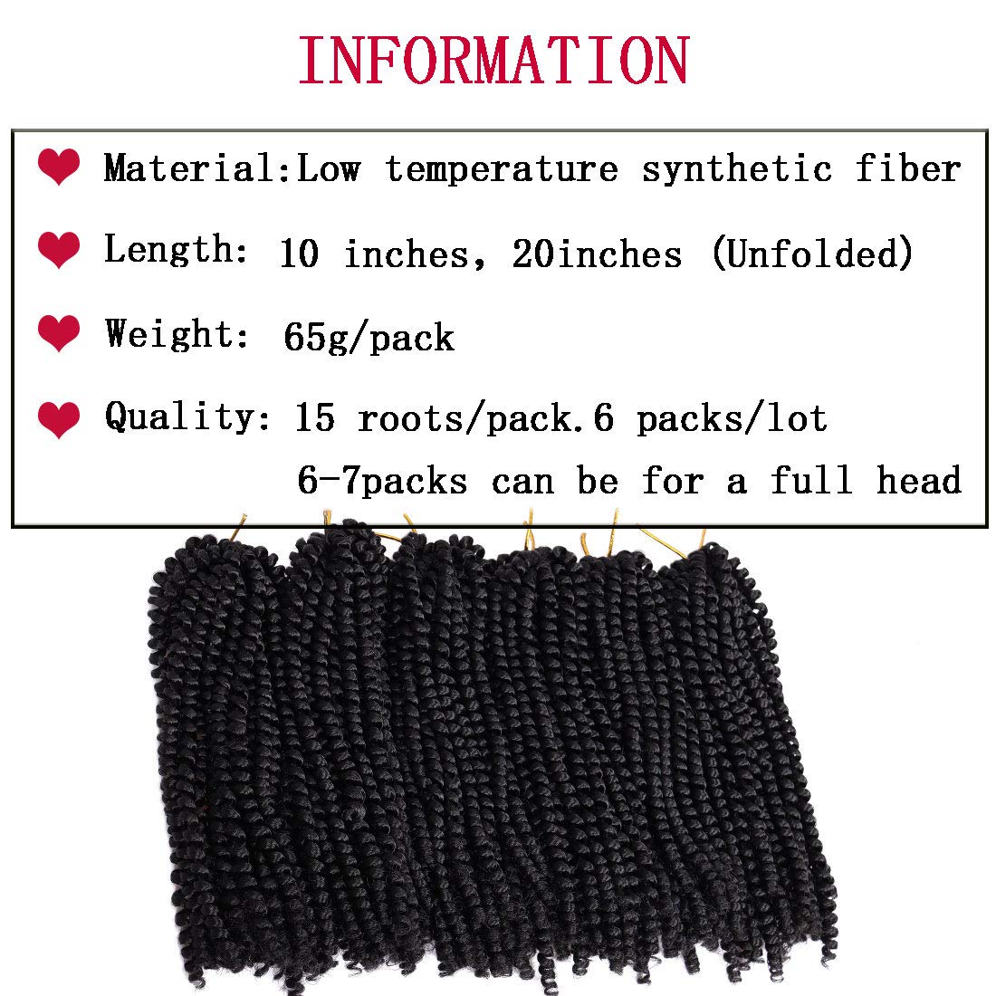 6 Packs Spring Twist Crochet Braiding Hair, Synthetic Fiber