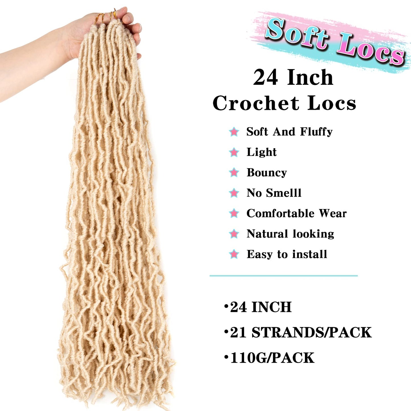 Shoobidoo 24 Inch Soft Locs Crochet Hair Pre Looped 6 Packs 21/stands Faux Locs Crochet Braids Goddess Locs Dreadlocs Synthetic Hair For Black Women (24 inch, 613#)