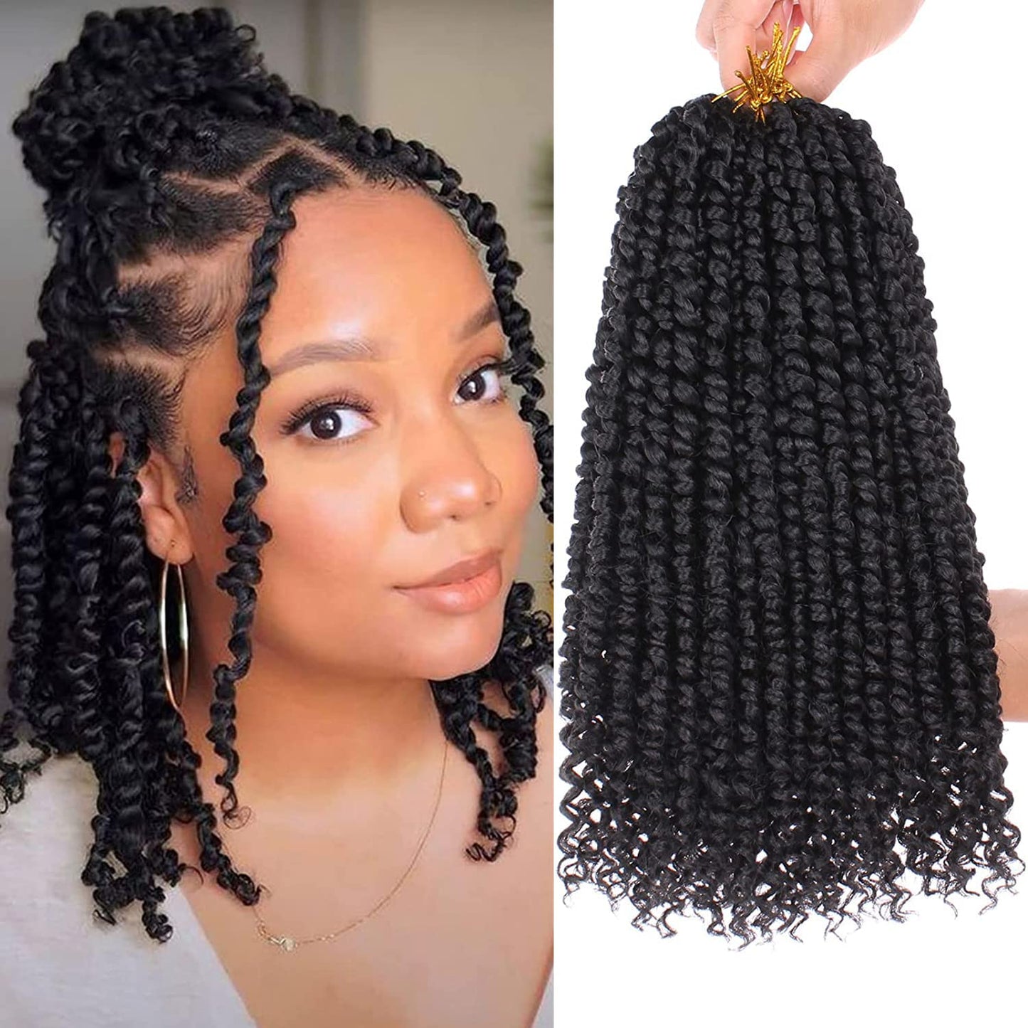 Leeven 8 Packs Pre Twisted Passion Twist Crochet Hair , Pre looped Curly Synthetic Bohemian Braiding Hair Extensions, 12 Strands/Pack ,