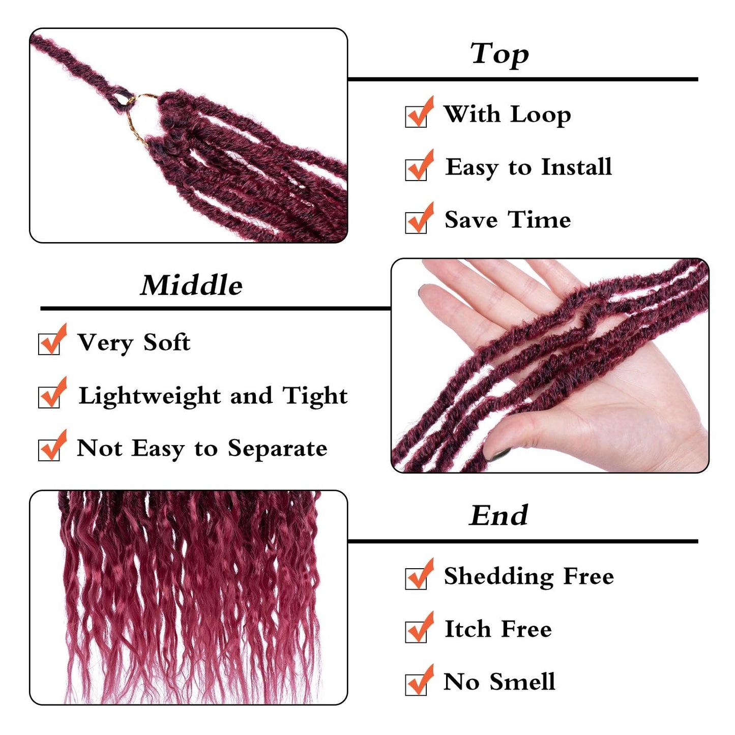 RuiYok Faux Locs Crochet Hair 7Packs 12 Inch Ombre Burgundy Wavy Goddess Locs Crochet Hair Pre-looped Soft Locs With Curly Ends Dreadlocks Faux Crochet Locs Synthetic Hair Extensions (TBUG#)