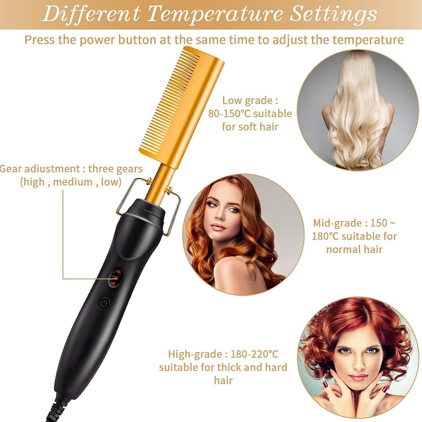 Automoness Hot Comb, 450°F High Heat Electric Hot Comb, Hot Comb Hair Straightener for Black Hair Wigs, with Anti-Scald Case, Dual Voltage & 60 Min Auto Shut-Off, for Men Women Travel Home Use