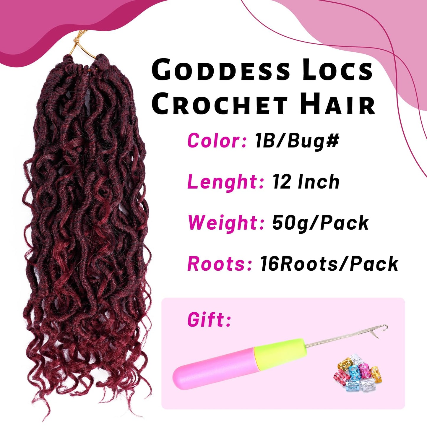 Goddess Locs Crochet Hair, 7 Packs, Boho Locs Crochet Braids Pre Looped, River Locs Crochet Hair with Curly Ends (1B/Bug)