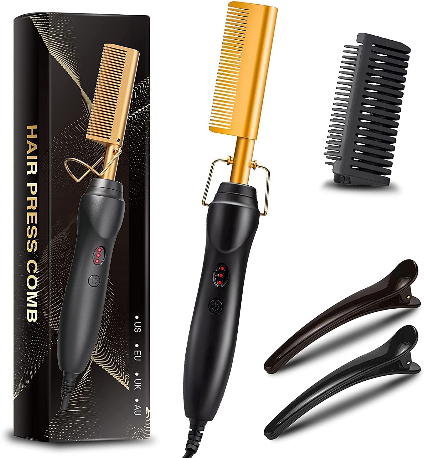 Automoness Hot Comb, 450°F High Heat Electric Hot Comb, Hot Comb Hair Straightener for Black Hair Wigs, with Anti-Scald Case, Dual Voltage & 60 Min Auto Shut-Off, for Men Women Travel Home Use