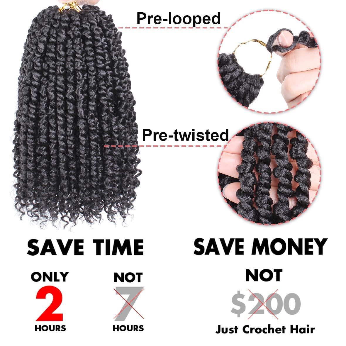 Leeven 8 Packs Pre Twisted Passion Twist Crochet Hair , Pre looped Curly Synthetic Bohemian Braiding Hair Extensions, 12 Strands/Pack ,