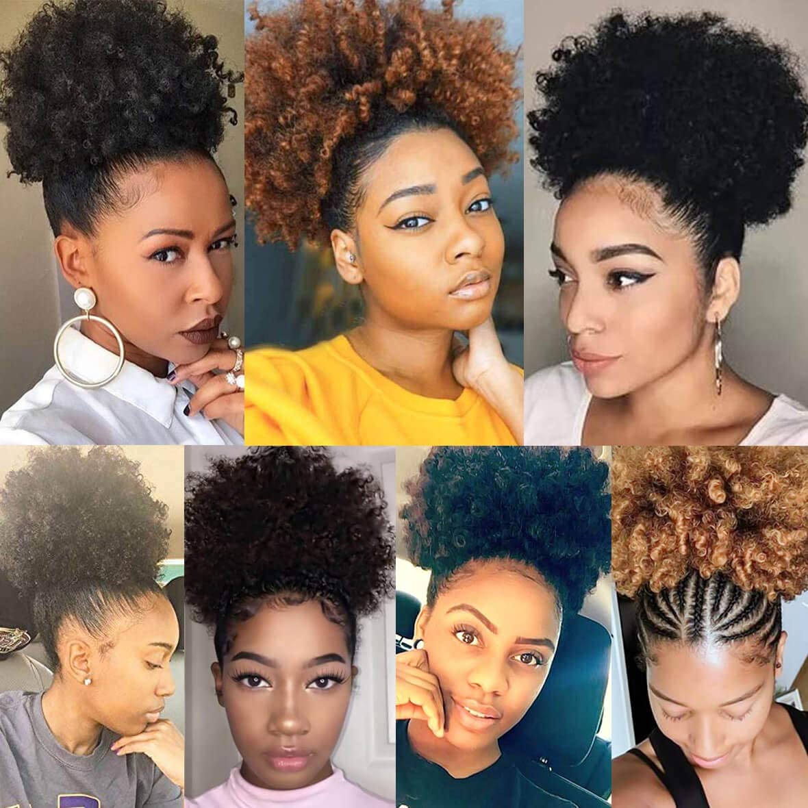 Xtrend Afro Ponytail Drawstring Short Afro Kinky Curly Pony Tail Curly Hair Kanekalon Fiber Puff Ponytail Wrap Updo Hair Extensions with 2 Clips for Black Women 1B#