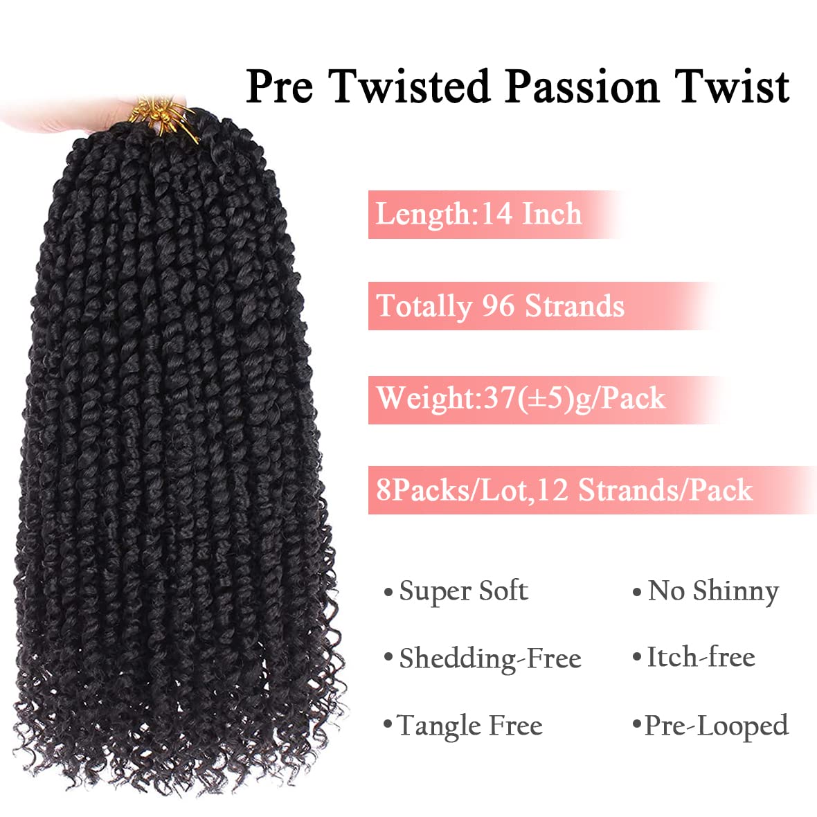 Leeven 8 Packs Pre Twisted Passion Twist Crochet Hair , Pre looped Curly Synthetic Bohemian Braiding Hair Extensions, 12 Strands/Pack ,