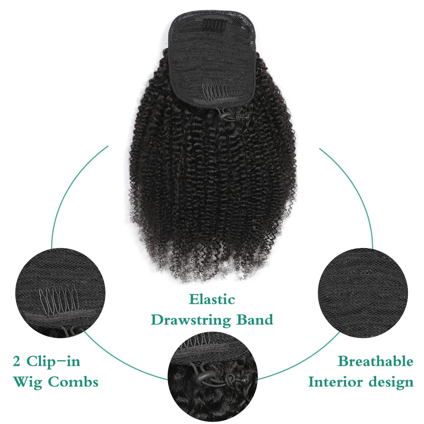 Afro Puff Drawstring Ponytail Human Hair Afro Kinky Curly Ponytail Drawstring Ponytail 4C for Black Women Natural Black Ponytail Extension Human Hair 18 Inch