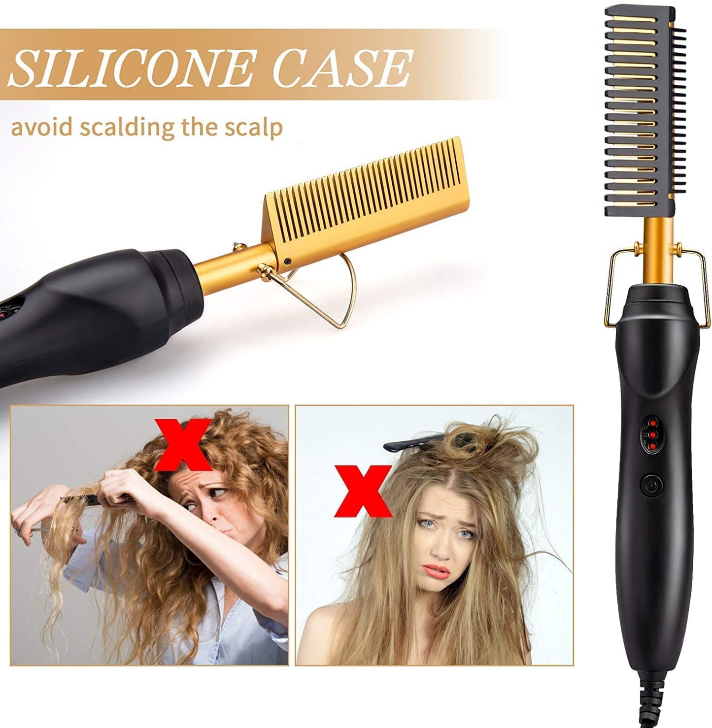 Automoness Hot Comb, 450°F High Heat Electric Hot Comb, Hot Comb Hair Straightener for Black Hair Wigs, with Anti-Scald Case, Dual Voltage & 60 Min Auto Shut-Off, for Men Women Travel Home Use