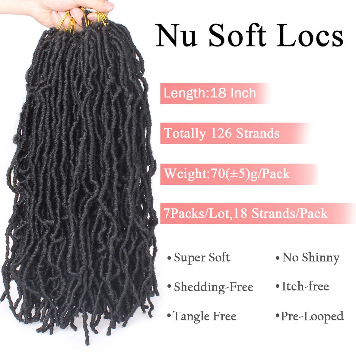 Leeven 18 Inch Nu Faux Locs Crochet Hair 7 Packs Black Soft Messy Faux Locs Crochet Braids Distressed Natural Look Locs Easy Technique No Tension Synthetic Hair Extensions for Women 1B#