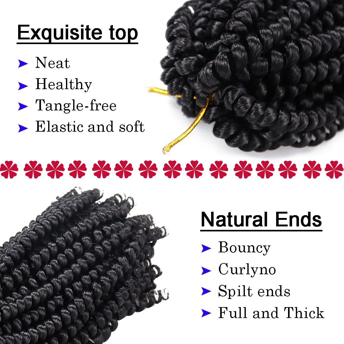 6 Packs Spring Twist Crochet Braiding Hair, Synthetic Fiber