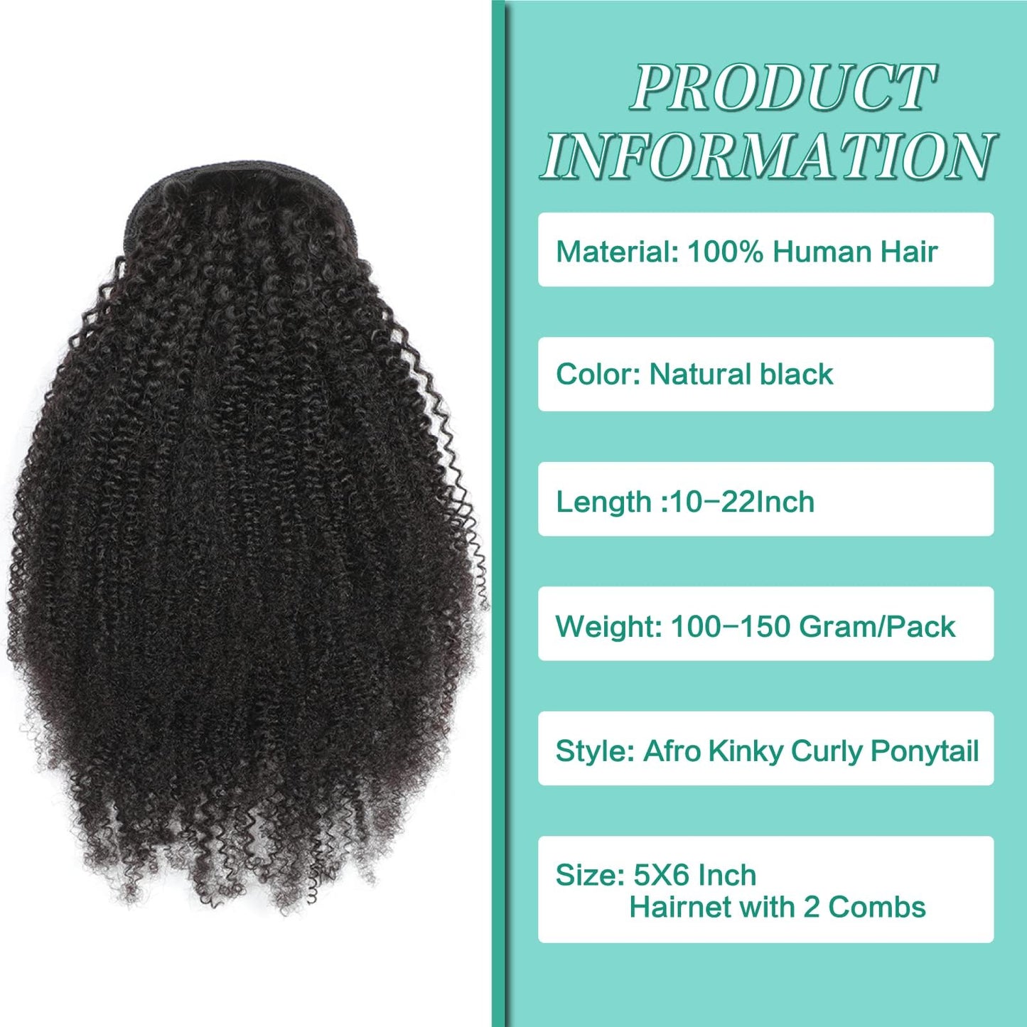 Afro Puff Drawstring Ponytail Human Hair Afro Kinky Curly Ponytail Drawstring Ponytail 4C for Black Women Natural Black Ponytail Extension Human Hair 18 Inch