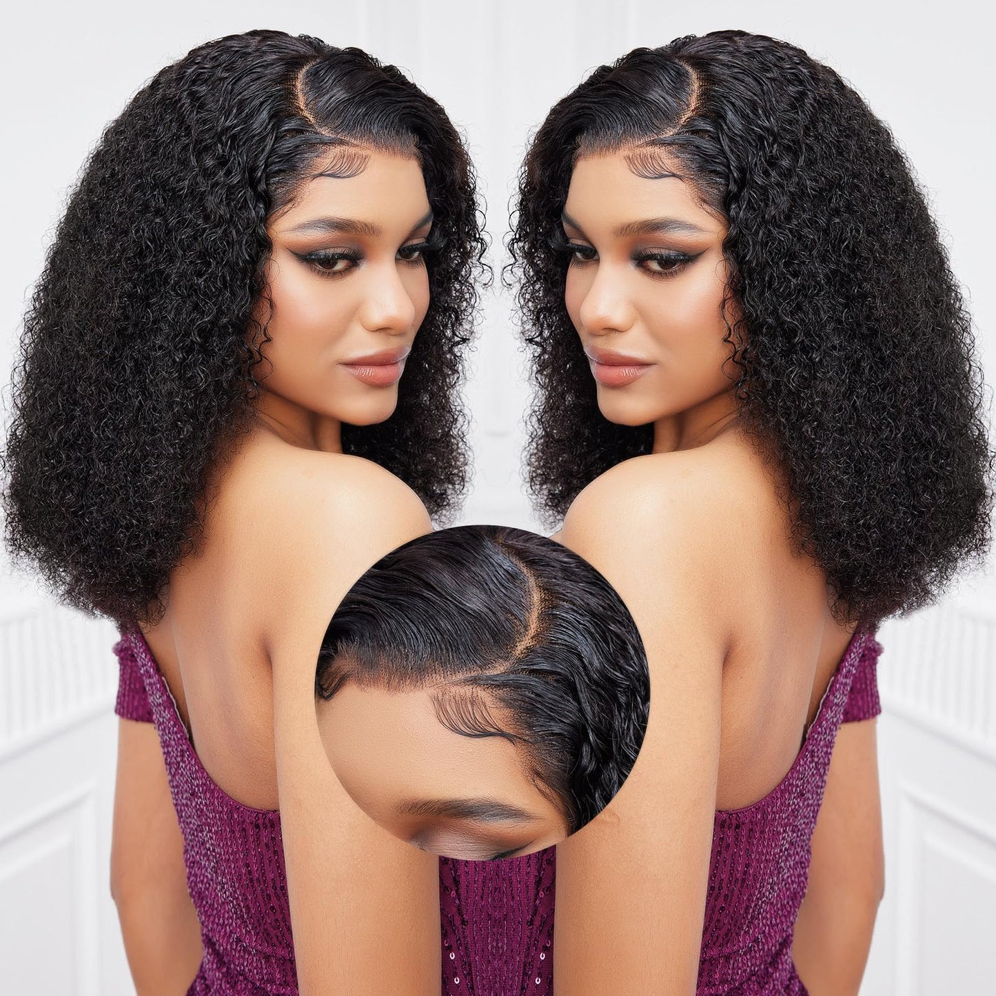 Jessica Hair Black Women Curly Brazilian Virgin Hair Lace Front Wigs Human Hair Wigs Glueless with Baby Hair(14 inch with 150% density)