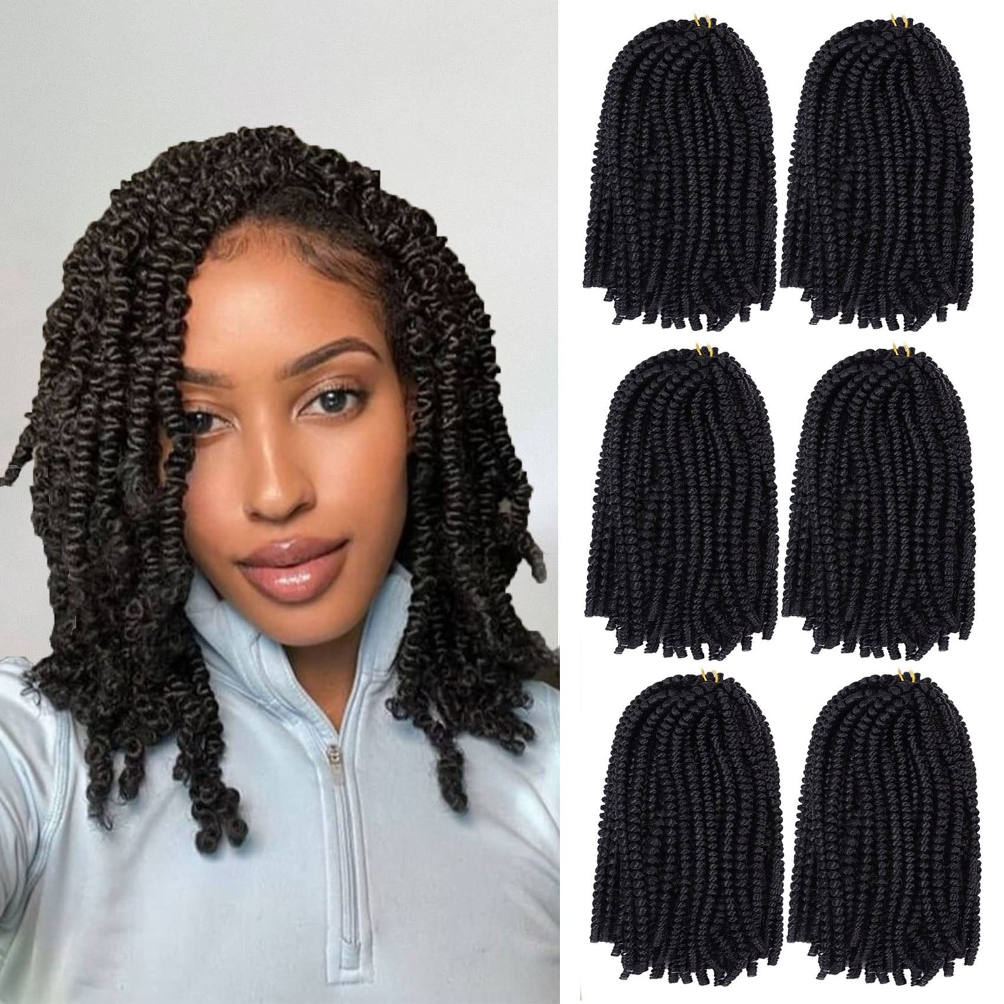 6 Packs Spring Twist Crochet Braiding Hair, Synthetic Fiber