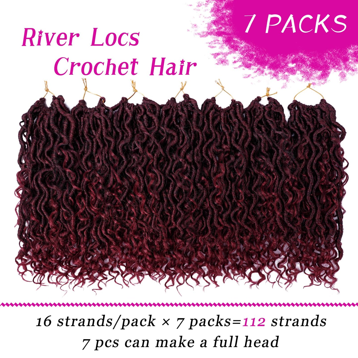 Goddess Locs Crochet Hair, 7 Packs, Boho Locs Crochet Braids Pre Looped, River Locs Crochet Hair with Curly Ends (1B/Bug)