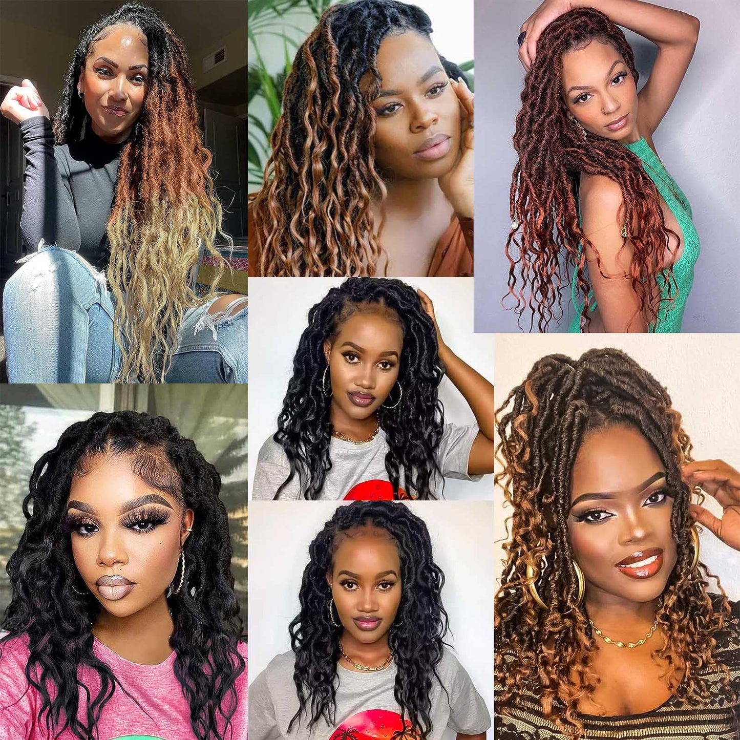 RuiYok Faux Locs Crochet Hair 7Packs 12 Inch Ombre Burgundy Wavy Goddess Locs Crochet Hair Pre-looped Soft Locs With Curly Ends Dreadlocks Faux Crochet Locs Synthetic Hair Extensions (TBUG#)