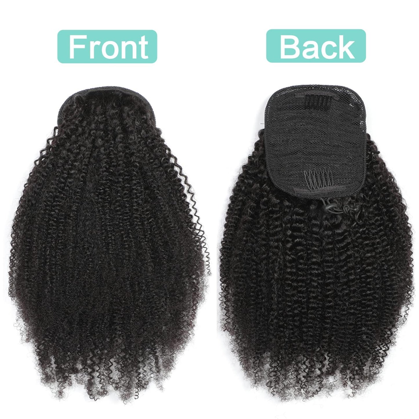 Afro Puff Drawstring Ponytail Human Hair Afro Kinky Curly Ponytail Drawstring Ponytail 4C for Black Women Natural Black Ponytail Extension Human Hair 18 Inch