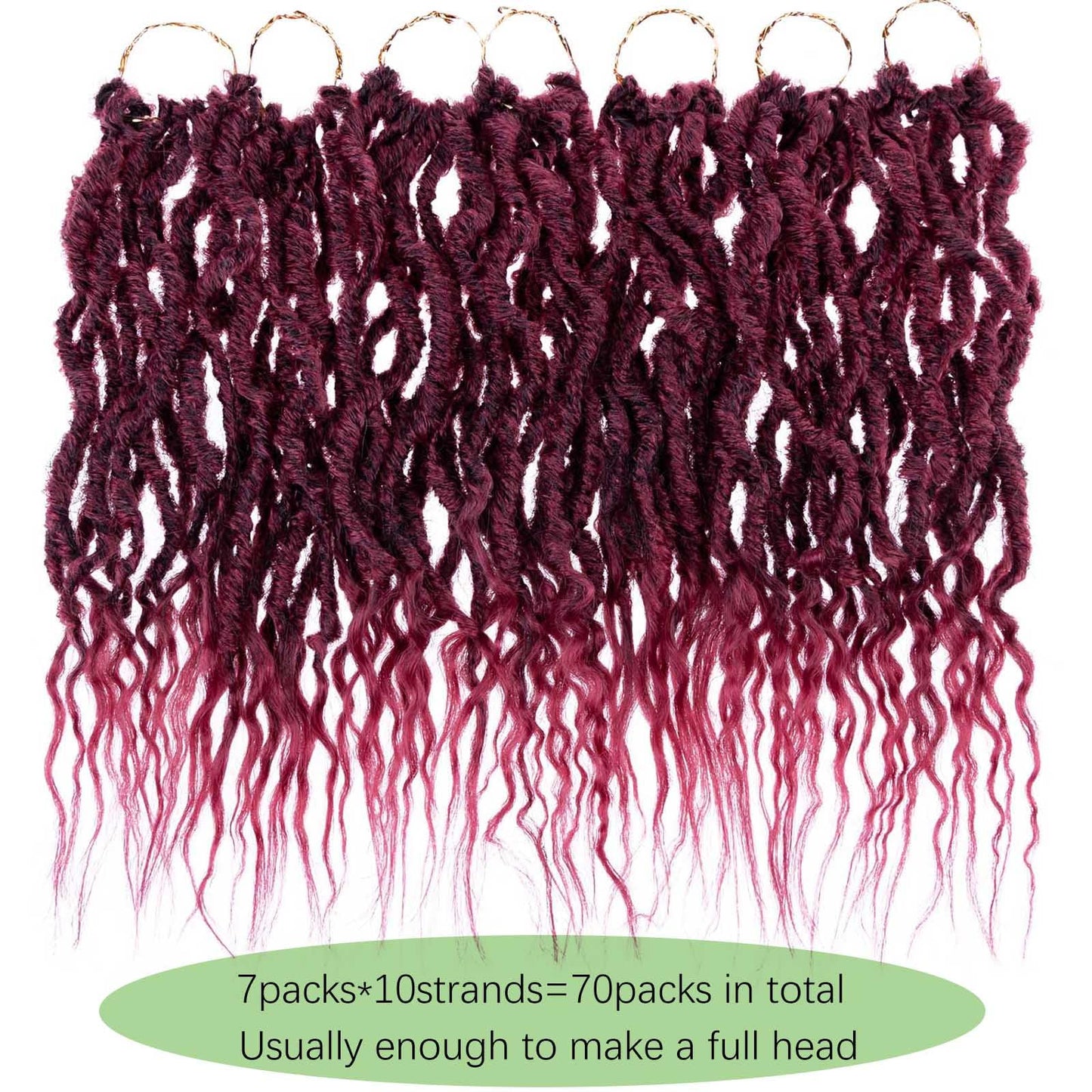 RuiYok Faux Locs Crochet Hair 7Packs 12 Inch Ombre Burgundy Wavy Goddess Locs Crochet Hair Pre-looped Soft Locs With Curly Ends Dreadlocks Faux Crochet Locs Synthetic Hair Extensions (TBUG#)