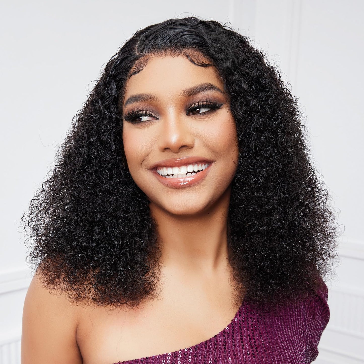 Jessica Hair Black Women Curly Brazilian Virgin Hair Lace Front Wigs Human Hair Wigs Glueless with Baby Hair(14 inch with 150% density)