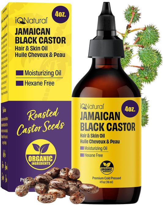 IQ Natural Jamaican Black Castor Oil for Hair and Skin Conditioning, 100% Pure Cold Pressed, Scalp, Nail and Hair Oil - (Unscented) (4oz)